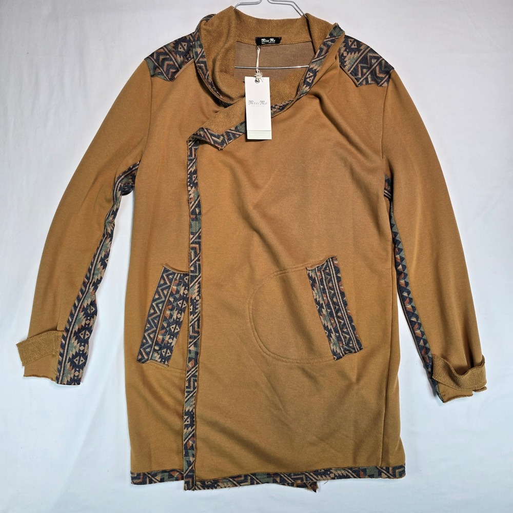 Miss Me Womens Aztec Southwestern Print Open Front Cardigan Jacket Camel MJ0373L